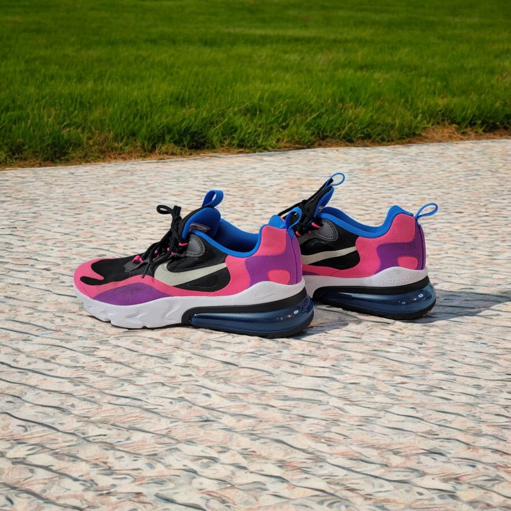 Nike Air Max 270 GS React Woman's size 7Y in hyper pink, purple, black and blue